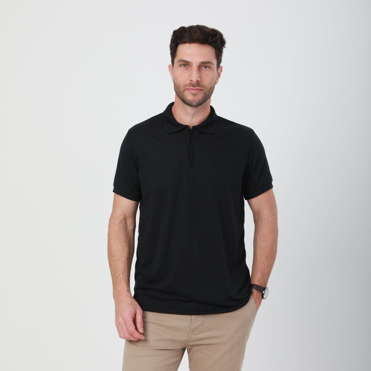 Camisa Polo Slim com Zíper na Gola