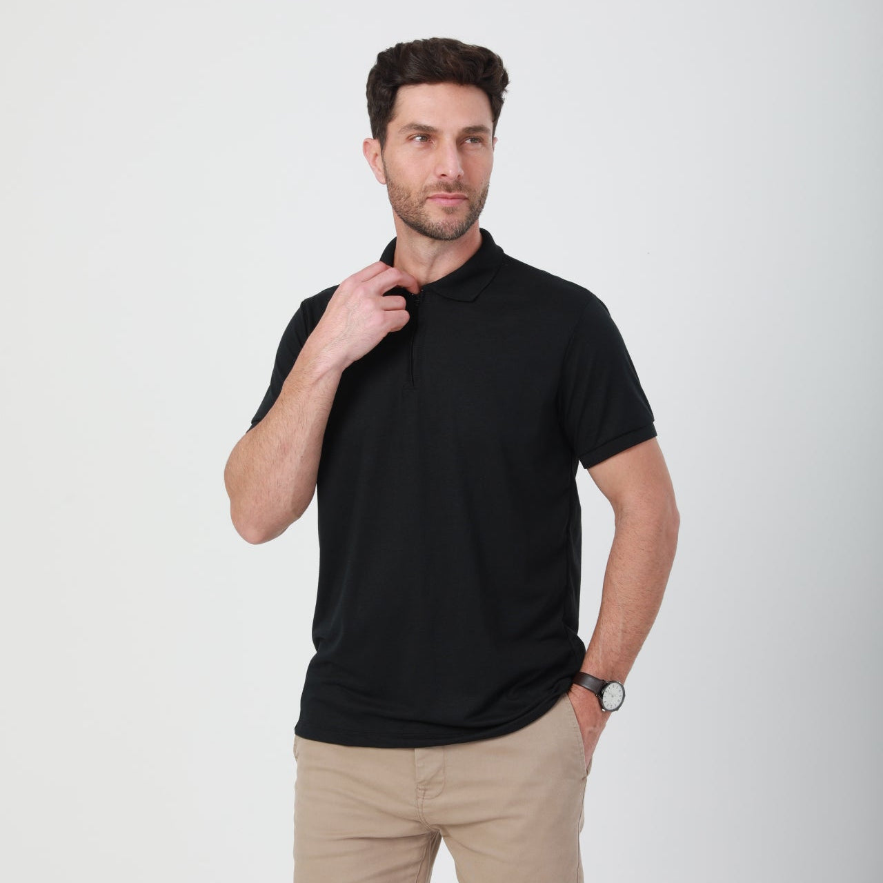 Camisa Polo Slim com Zíper na Gola
