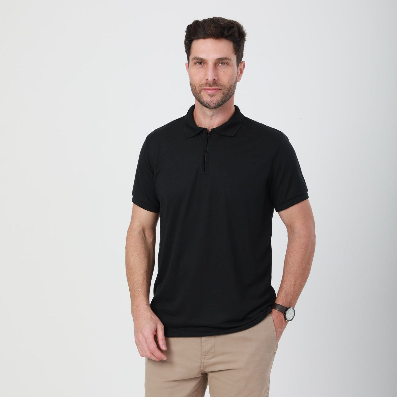 Camisa Polo Slim com Zíper na Gola