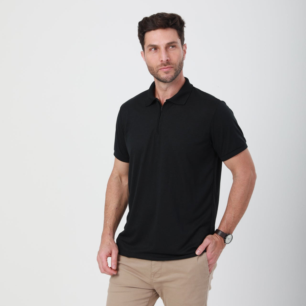Camisa Polo Slim com Zíper na Gola