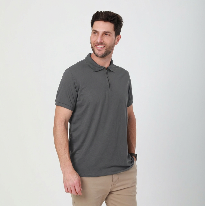 Camisa Polo Slim com Zíper na Gola