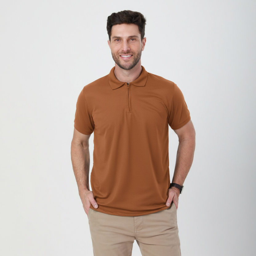 Camisa Polo Slim com Zíper na Gola